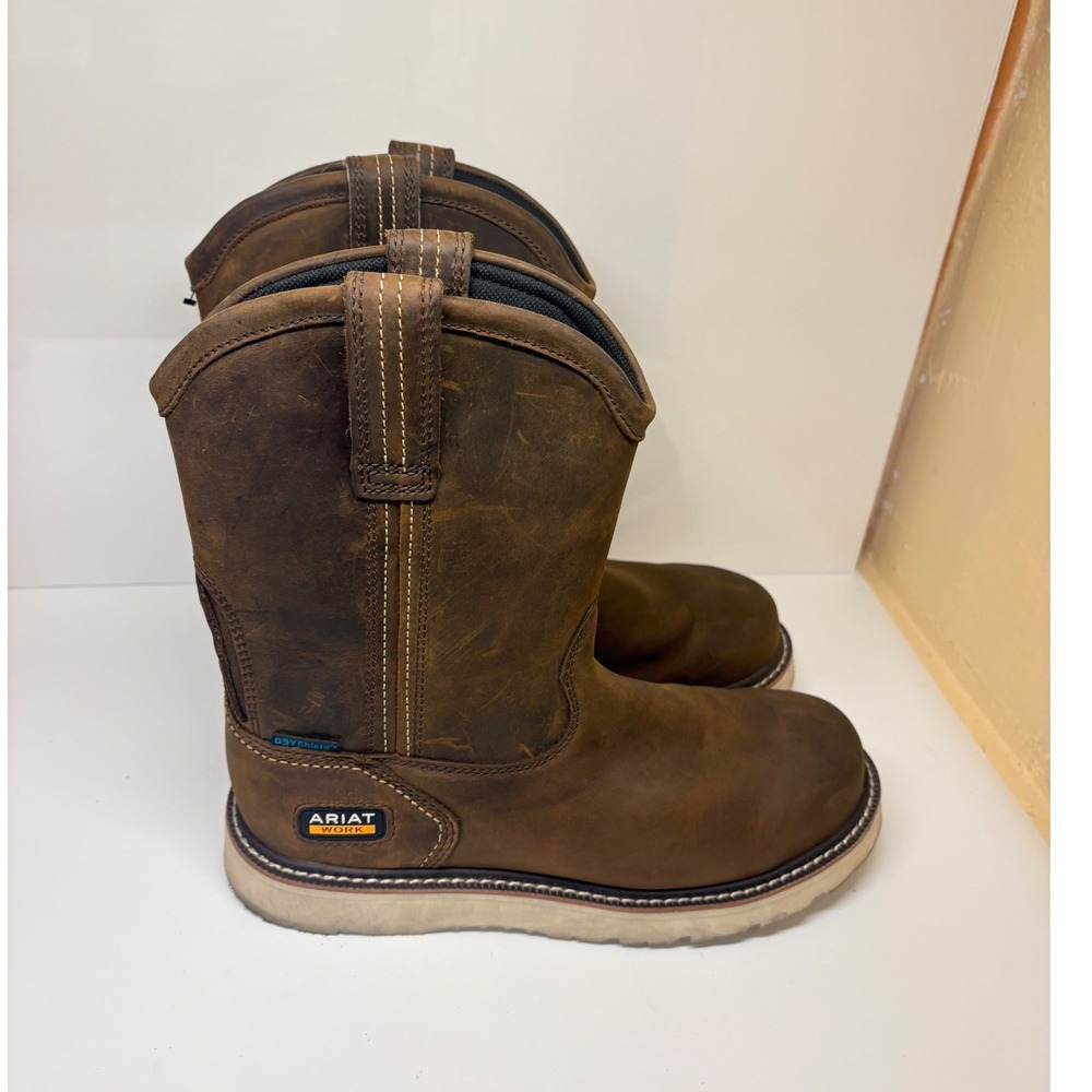 Ariat Mens 9D Rebar Wedge Brown Leather Waterproof Soft Toe Work Boots